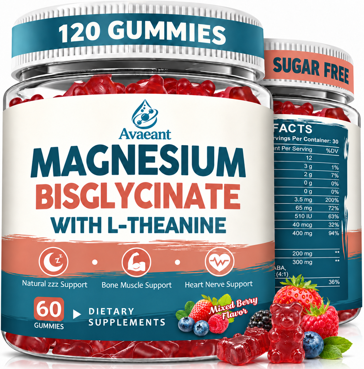 Avaeant Magnesium Bisglycinate gummies in mixed berry flavor